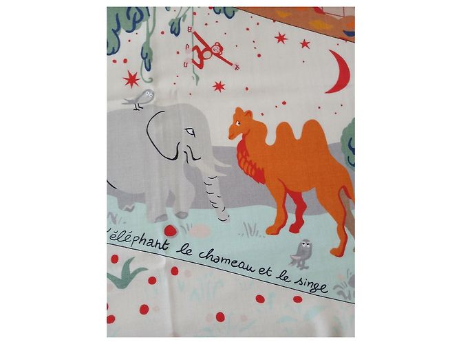 Hermès Sciarpa 140 Le Livre d'Esope Seta e Cashmere Marrone Rosa Bianco Multicolore Beige Verde - vista 5
