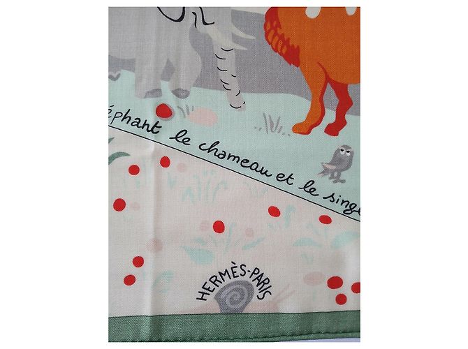 Hermès Sciarpa 140 Le Livre d'Esope Seta e Cashmere Marrone Rosa Bianco Multicolore Beige Verde - vista 6