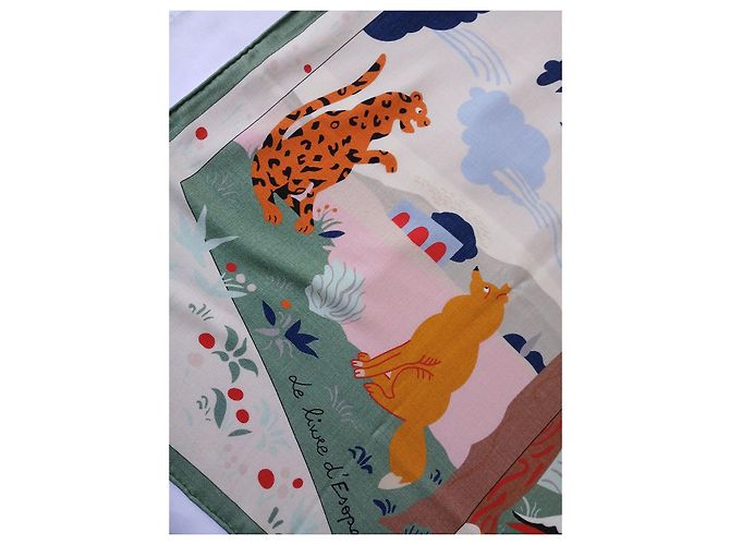 Hermès Sciarpa 140 Le Livre d'Esope Seta e Cashmere Marrone Rosa Bianco Multicolore Beige Verde - vista 7