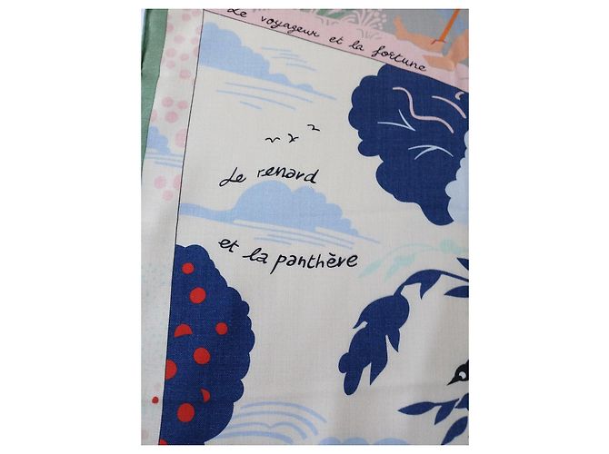 Hermès Sciarpa 140 Le Livre d'Esope Seta e Cashmere Marrone Rosa Bianco Multicolore Beige Verde - vista 8