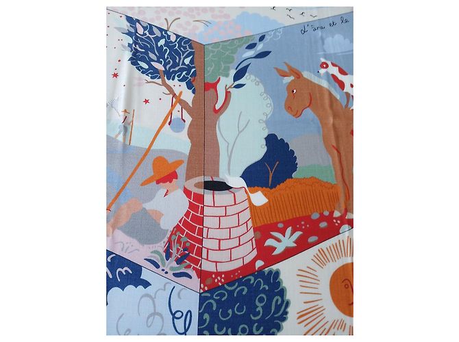 Hermès Sciarpa 140 Le Livre d'Esope Seta e Cashmere Marrone Rosa Bianco Multicolore Beige Verde - vista 9