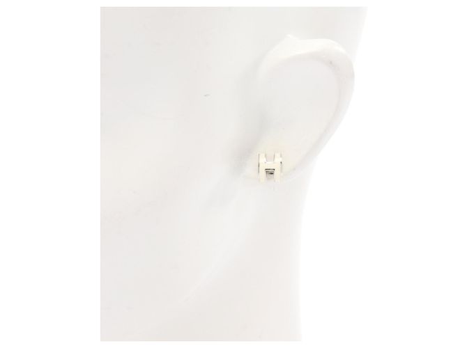 Hermès Mini Pop H Stecker-Ohrringe Silber Roh - Ansicht 4