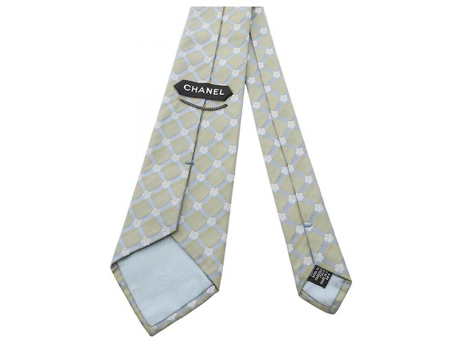 Chanel Camellia Check Tie Blue Green - view 3