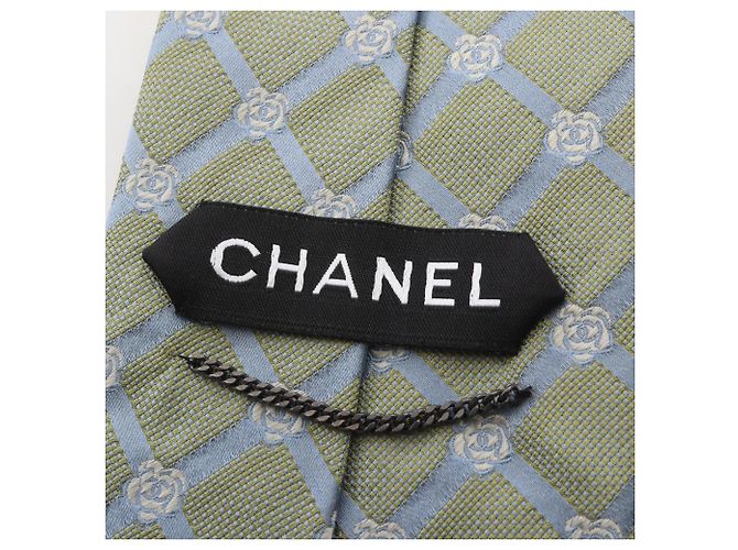 Chanel Camellia Check Tie Blue Green - view 4