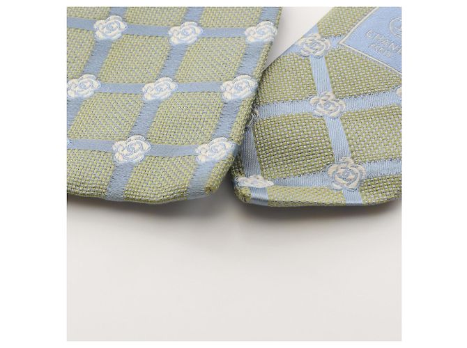 Chanel Camellia Check Tie Blue Green - view 6
