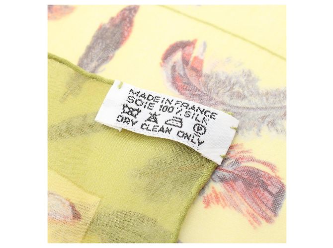 Hermès Hermes Petit Carré 45 PLUMES Sciarpa in chiffon Marrone Verde - vista 3