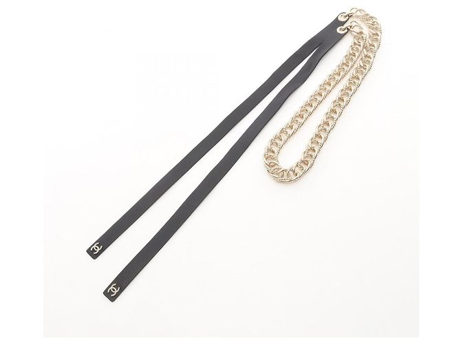Cinturón de cadena con cinta Chanel Coco Mark Negro Dorado - vista 2