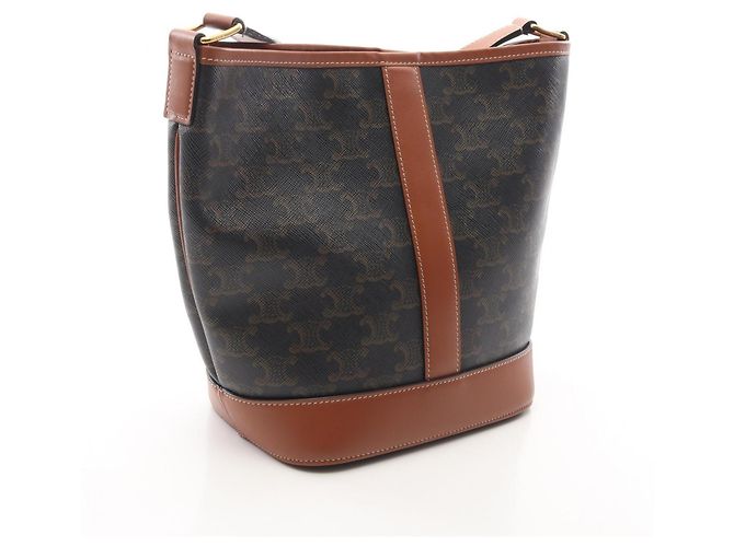 Céline Borsa a tracolla Celine Small Bucket Triomphe Marrone Nero - vista 2