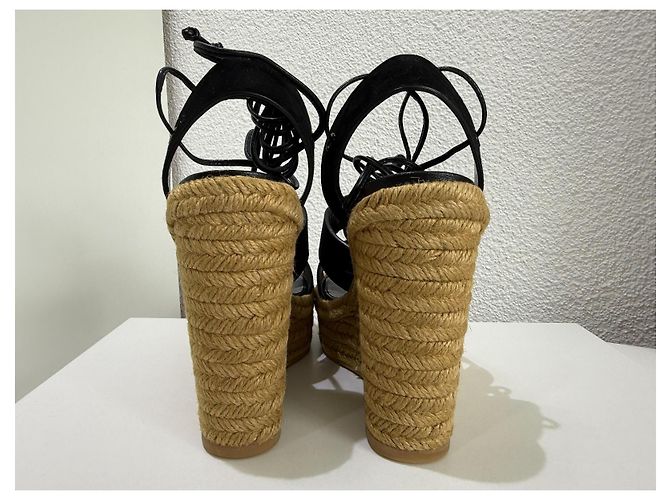 Saint Laurent Jewell Espadrilles con zeppa in camoscio - Nero 37.5 Marrone chiaro - vista 11