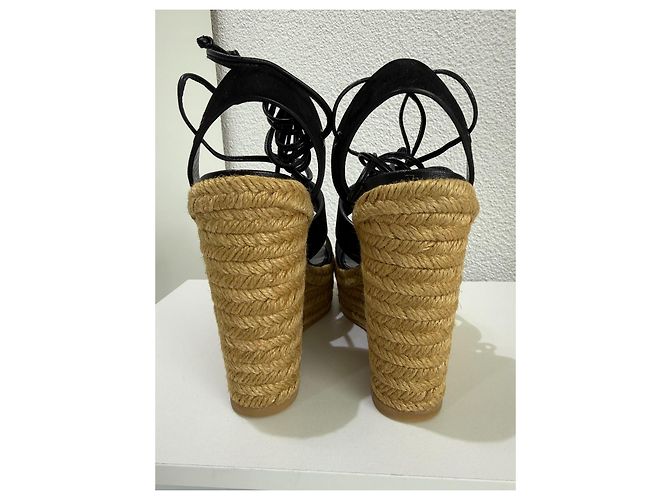 Saint Laurent Jewell Espadrilles con zeppa in camoscio - Nero 37.5 Marrone chiaro - vista 12