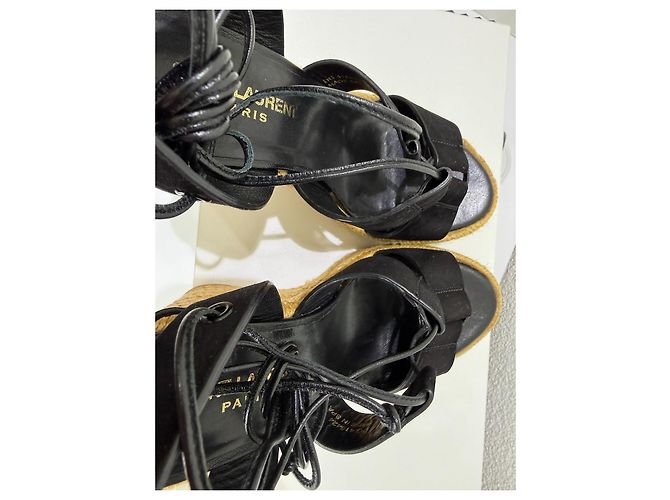 Saint Laurent Jewell Espadrilles con zeppa in camoscio - Nero 37.5 Marrone chiaro - vista 13