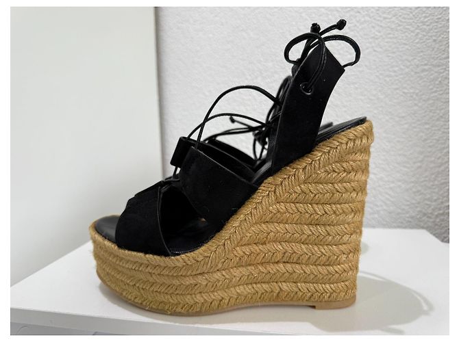 Saint Laurent Jewell Espadrilles con zeppa in camoscio - Nero 37.5 Marrone chiaro - vista 2