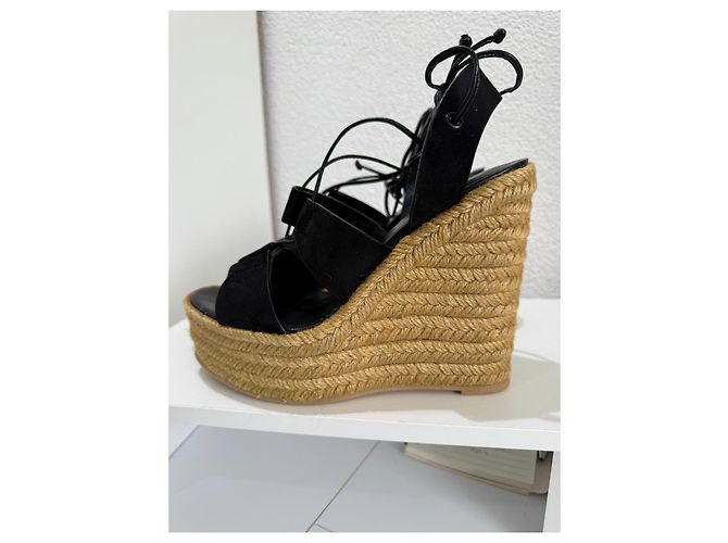 Saint Laurent Jewell Espadrilles con zeppa in camoscio - Nero 37.5 Marrone chiaro - vista 3