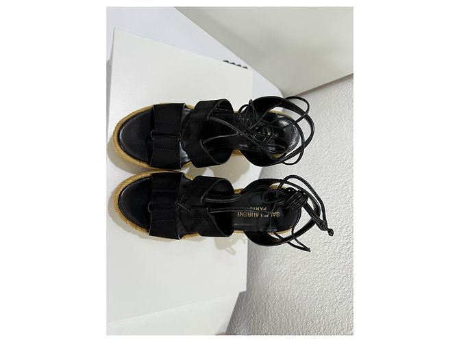 Saint Laurent Jewell Espadrilles con zeppa in camoscio - Nero 37.5 Marrone chiaro - vista 5