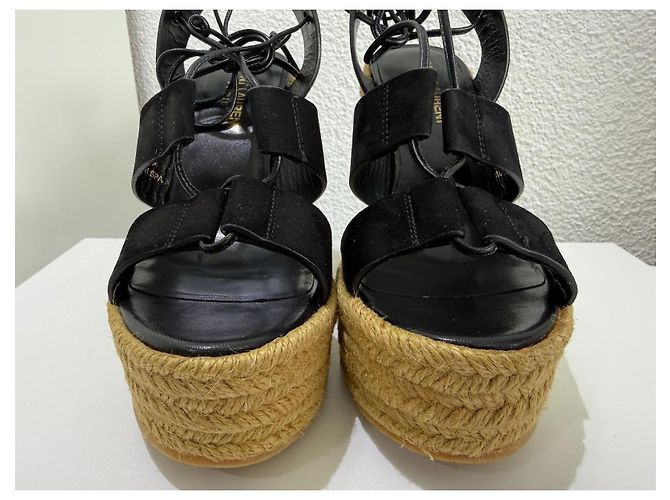 Saint Laurent Jewell Espadrilles con zeppa in camoscio - Nero 37.5 Marrone chiaro - vista 6