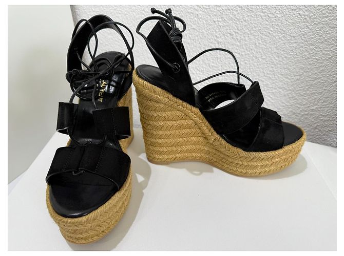 Saint Laurent Jewell Espadrilles con zeppa in camoscio - Nero 37.5 Marrone chiaro - vista 8