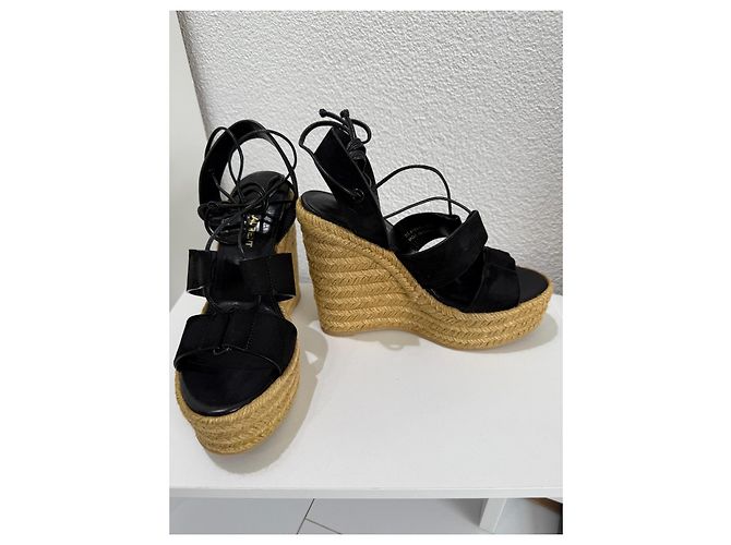 Saint Laurent Jewell Espadrilles con zeppa in camoscio - Nero 37.5 Marrone chiaro - vista 9
