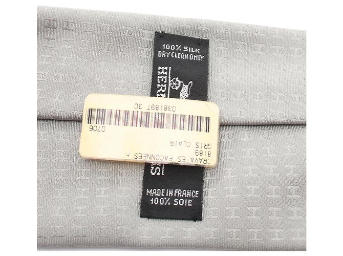 Hermès Cravatta in seta grigia Hermes Marrone - vista 5