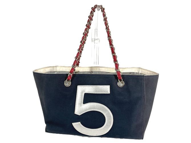Borsa Tote CHANEL No. 5 Logo Rosso Blu navy - vista 10
