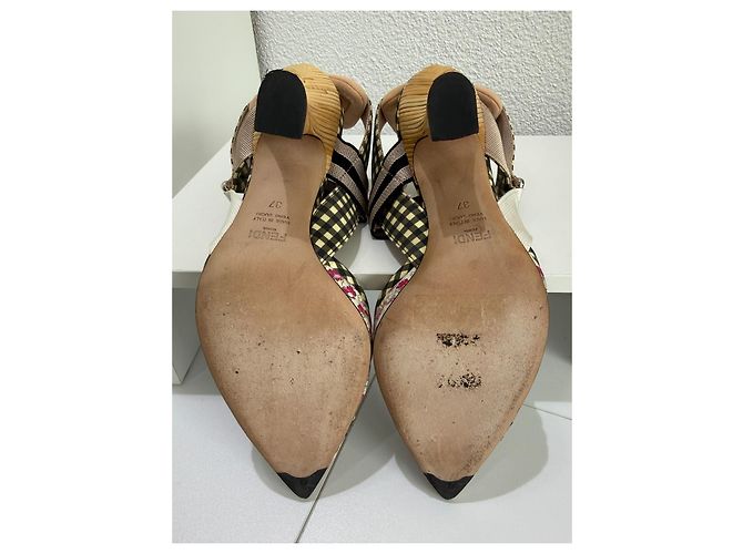 Fendi Décolleté Colibri Floral a Quadri 37 Marrone Nero Rosa Bianco Verde - vista 10