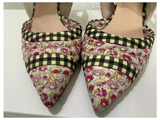 Fendi Décolleté Colibri Floral a Quadri 37 Marrone Nero Rosa Bianco Verde - vista 6