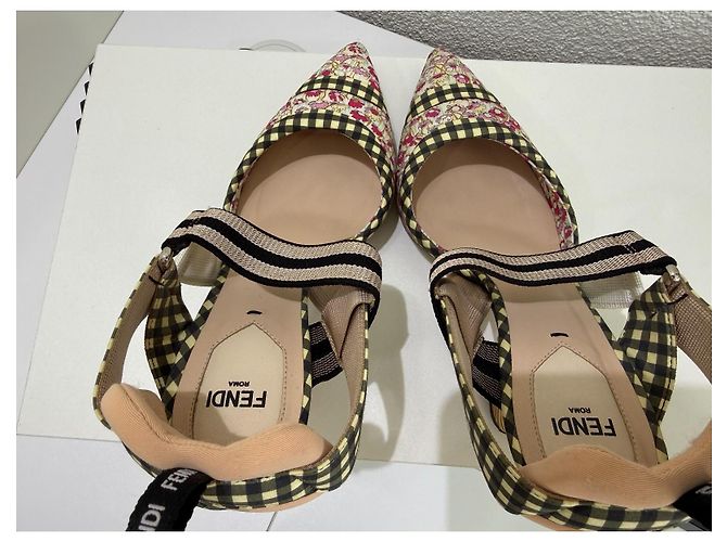 Fendi Décolleté Colibri Floral a Quadri 37 Marrone Nero Rosa Bianco Verde - vista 8