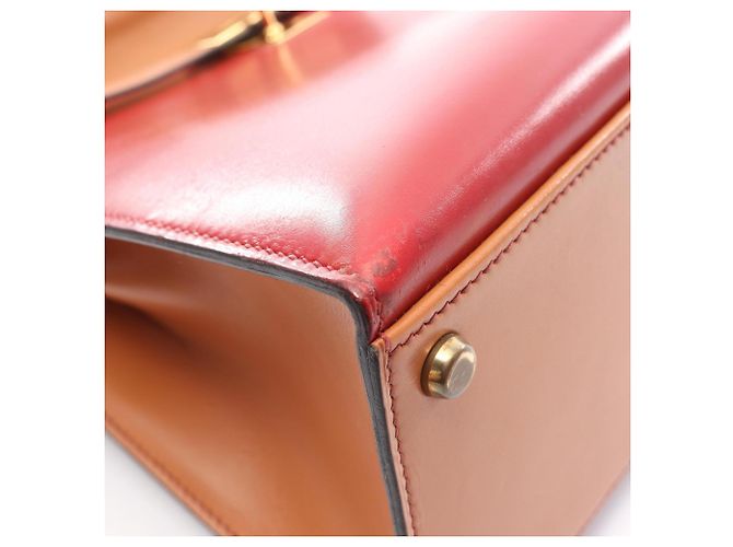 Hermès Borsa Hermes Kelly 32 Tricolor Marrone Rosso Bordò - vista 14