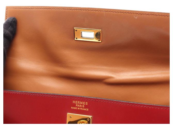 Hermès Borsa Hermes Kelly 32 Tricolor Marrone Rosso Bordò - vista 7