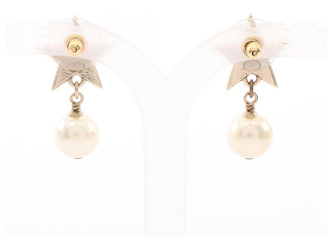 Chanel Coco Mark Star Ohrringe Weiß Golden - Ansicht 2