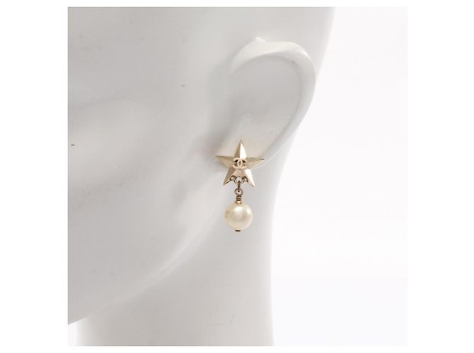 Chanel Coco Mark Star Ohrringe Weiß Golden - Ansicht 4