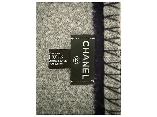 Chanel CC Logo Double-Sided Wool Blanket - Grey/Navy Dark blue - view 5