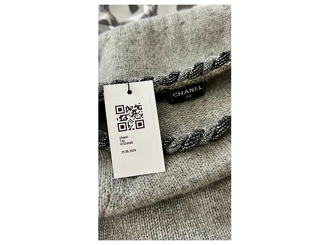 Chanel Pulôver de Cashmere Cinza com Pérolas - vista 7