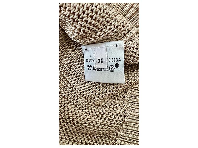 Hermès Jersey de seda beige cuello en V - vista 7