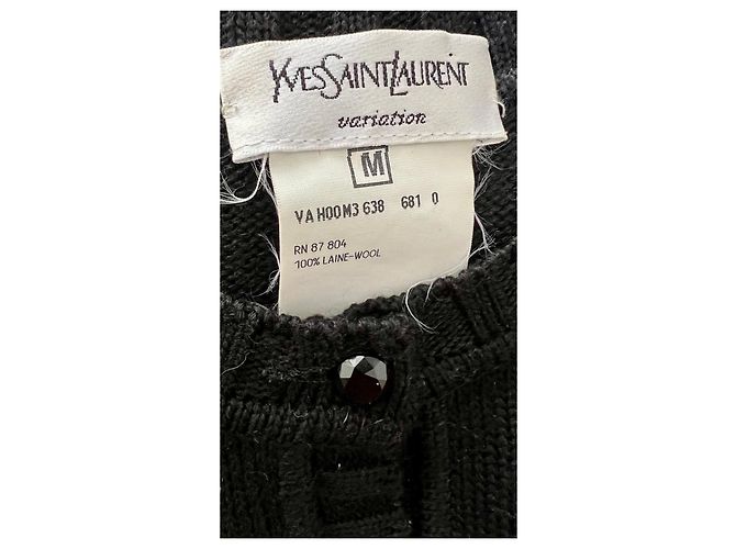 Yves Saint Laurent Cárdigan de Lana Negra con Flores Rojas Negro - vista 4