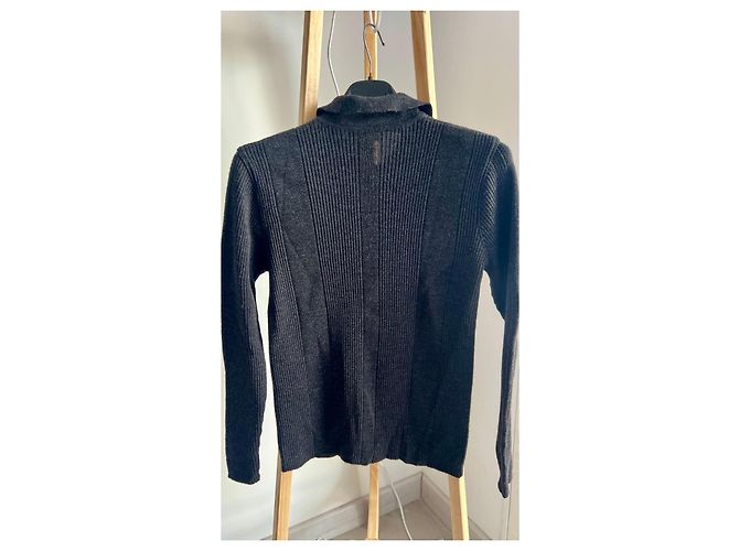 Pull col polo en laine gris Yves Saint Laurent - vue 2