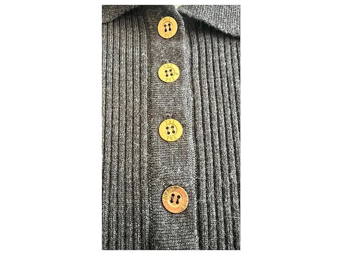 Pull col polo en laine gris Yves Saint Laurent - vue 3