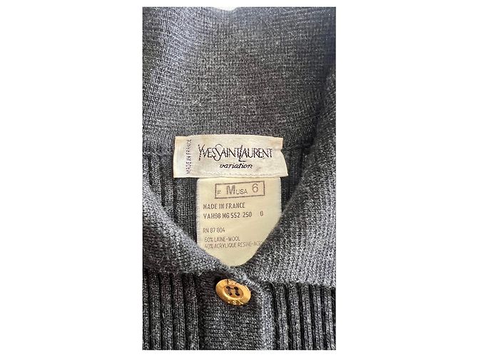 Pull col polo en laine gris Yves Saint Laurent - vue 4