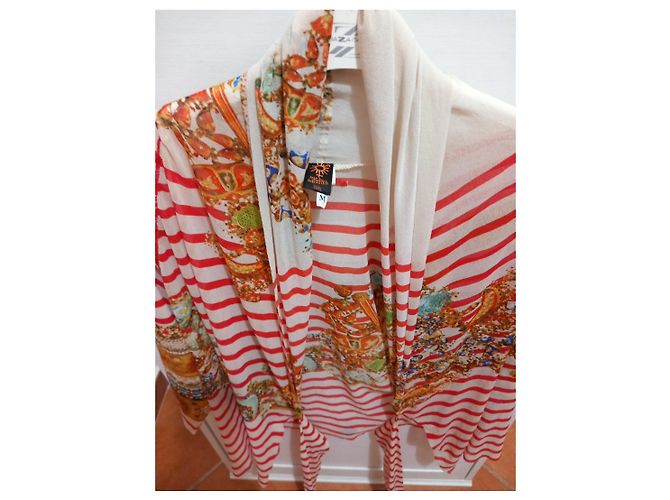 Jean Paul Gaultier Soleil Netz-Cardigan Barockprint Weiß Rot Mehrfarben - Ansicht 2