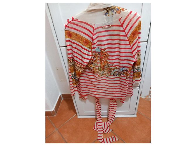 Jean Paul Gaultier Soleil Netz-Cardigan Barockprint Weiß Rot Mehrfarben - Ansicht 3