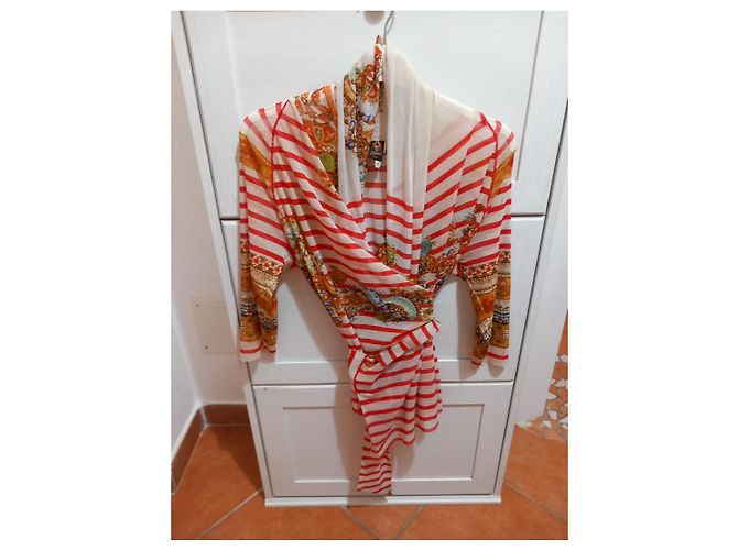 Jean Paul Gaultier Soleil Netz-Cardigan Barockprint Weiß Rot Mehrfarben - Ansicht 4