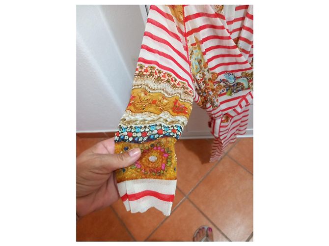 Jean Paul Gaultier Soleil Netz-Cardigan Barockprint Weiß Rot Mehrfarben - Ansicht 5