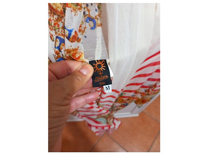 Jean Paul Gaultier Soleil Netz-Cardigan Barockprint Weiß Rot Mehrfarben - Ansicht 6