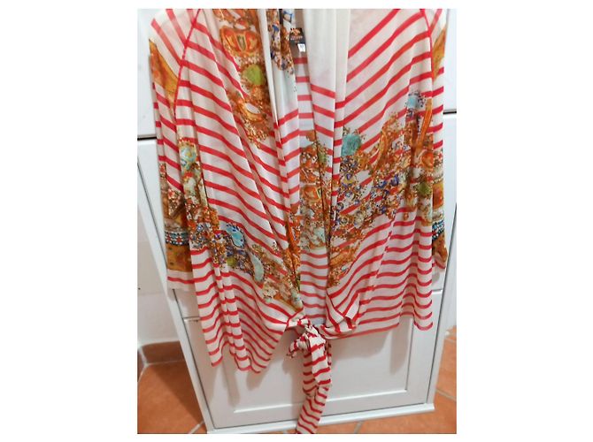 Jean Paul Gaultier Soleil Netz-Cardigan Barockprint Weiß Rot Mehrfarben - Ansicht 8
