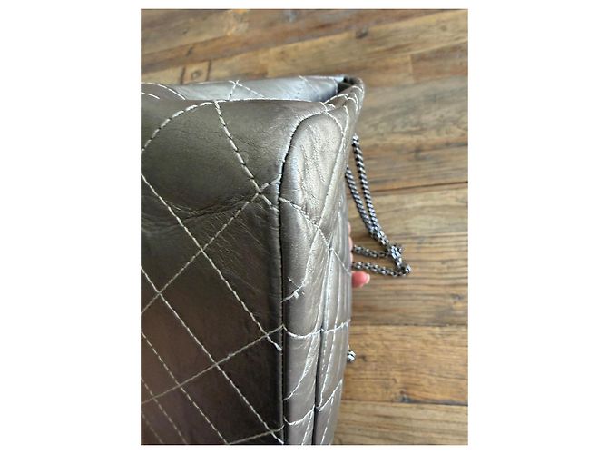 Chanel 2.55 Borsa a Patta Pelle Metallizzata Grigia Grigio - vista 13