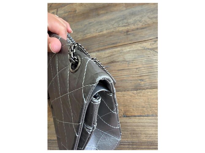 Chanel 2.55 Borsa a Patta Pelle Metallizzata Grigia Grigio - vista 14