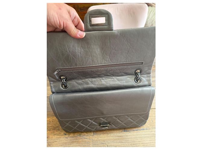 Chanel 2.55 Borsa a Patta Pelle Metallizzata Grigia Grigio - vista 6