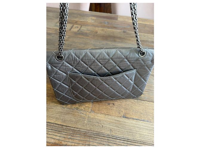 Chanel 2.55 Borsa a Patta Pelle Metallizzata Grigia Grigio - vista 8