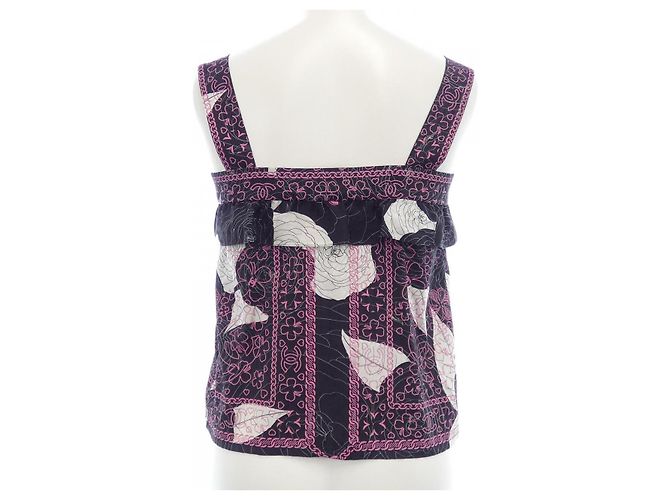 Top de seda Chanel Negro Rosa Blanco - vista 2