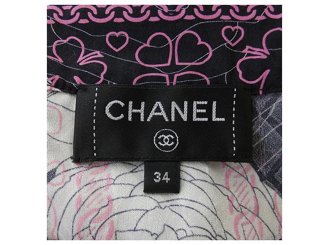 Top de seda Chanel Negro Rosa Blanco - vista 4