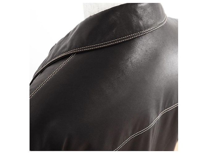 Hermès Giacca in pelle di agnello e pelle di vitello Hermes Marrone Bordò Marrone scuro - vista 12